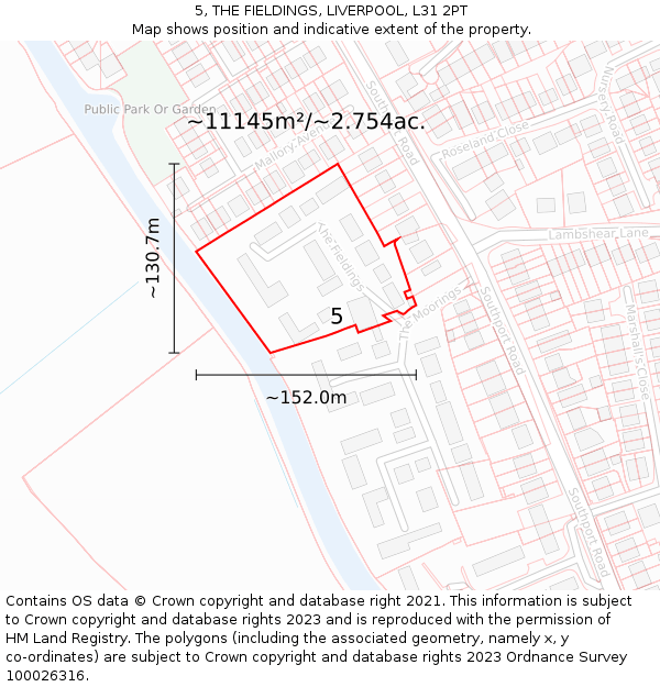 5, THE FIELDINGS, LIVERPOOL, L31 2PT: Plot and title map