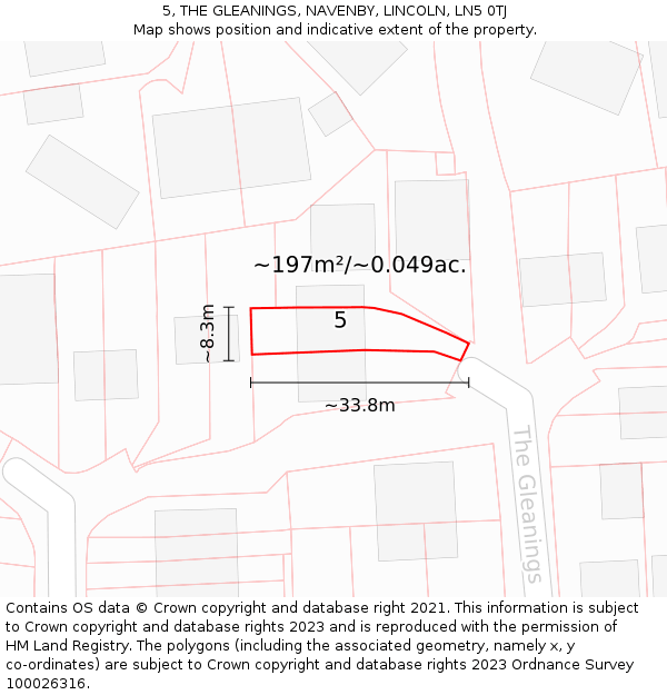 5, THE GLEANINGS, NAVENBY, LINCOLN, LN5 0TJ: Plot and title map