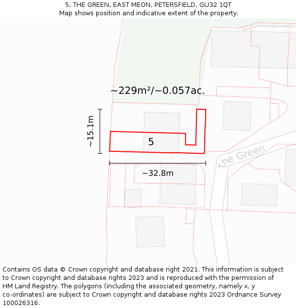 5, THE GREEN, EAST MEON, PETERSFIELD, GU32 1QT: Plot and title map