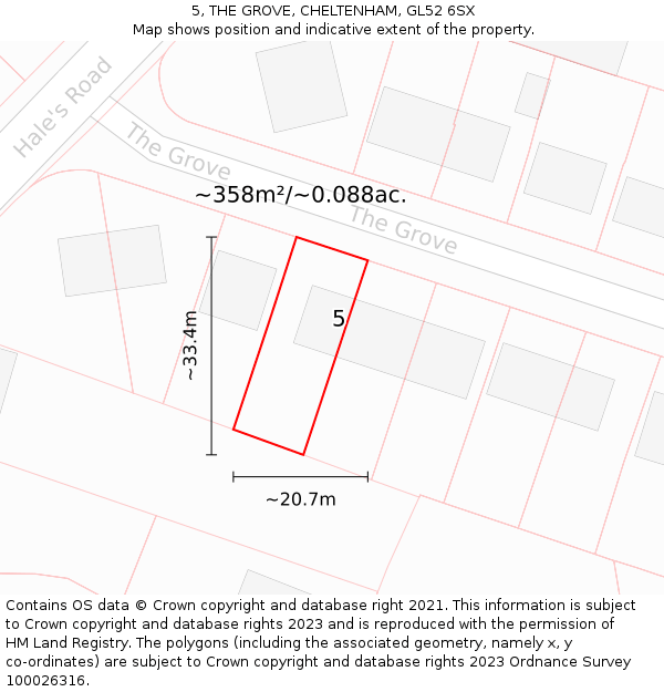 5, THE GROVE, CHELTENHAM, GL52 6SX: Plot and title map