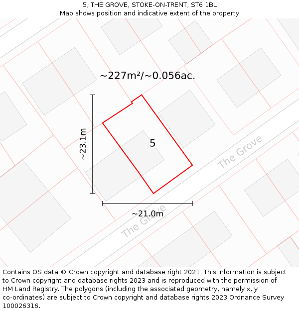 5, THE GROVE, STOKE-ON-TRENT, ST6 1BL: Plot and title map