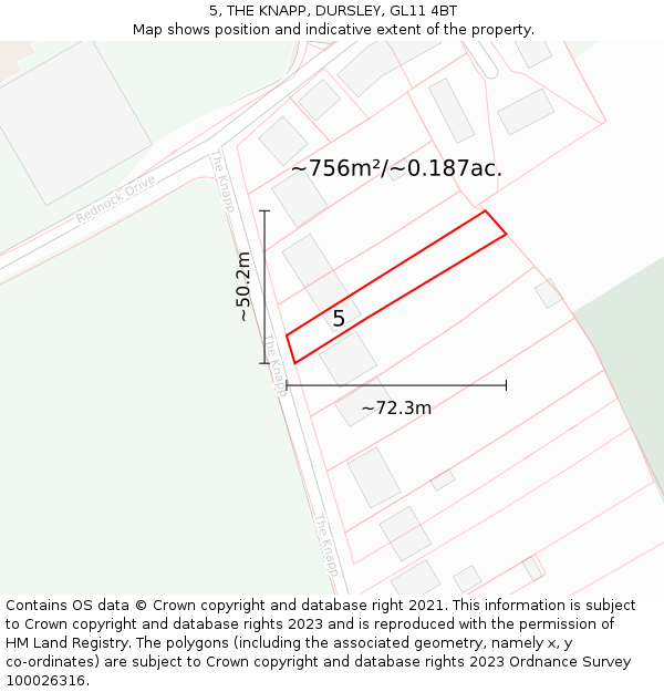 5, THE KNAPP, DURSLEY, GL11 4BT: Plot and title map