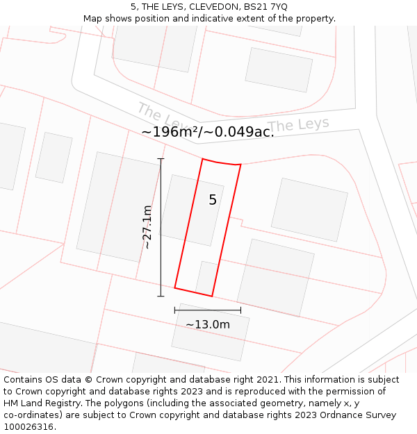 5, THE LEYS, CLEVEDON, BS21 7YQ: Plot and title map