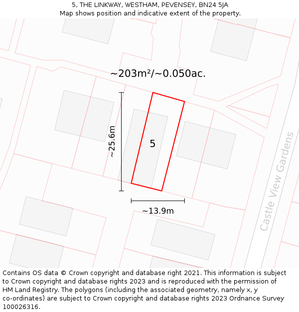 5, THE LINKWAY, WESTHAM, PEVENSEY, BN24 5JA: Plot and title map