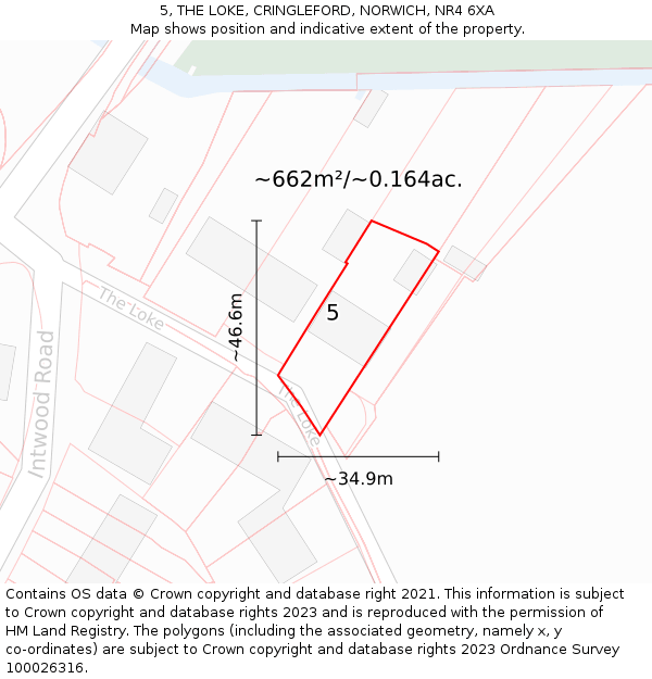 5, THE LOKE, CRINGLEFORD, NORWICH, NR4 6XA: Plot and title map