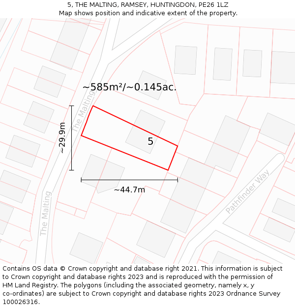 5, THE MALTING, RAMSEY, HUNTINGDON, PE26 1LZ: Plot and title map