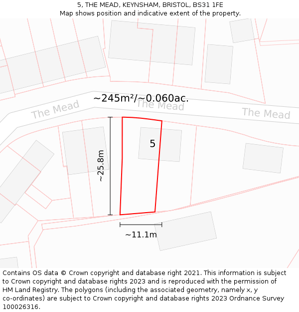 5, THE MEAD, KEYNSHAM, BRISTOL, BS31 1FE: Plot and title map