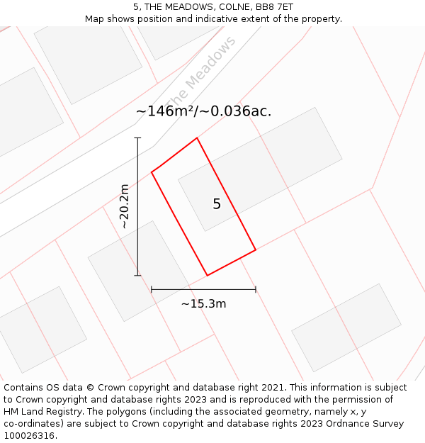 5, THE MEADOWS, COLNE, BB8 7ET: Plot and title map