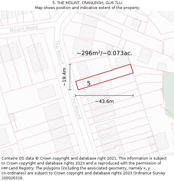 5, THE MOUNT, CRANLEIGH, GU6 7LU: Plot and title map