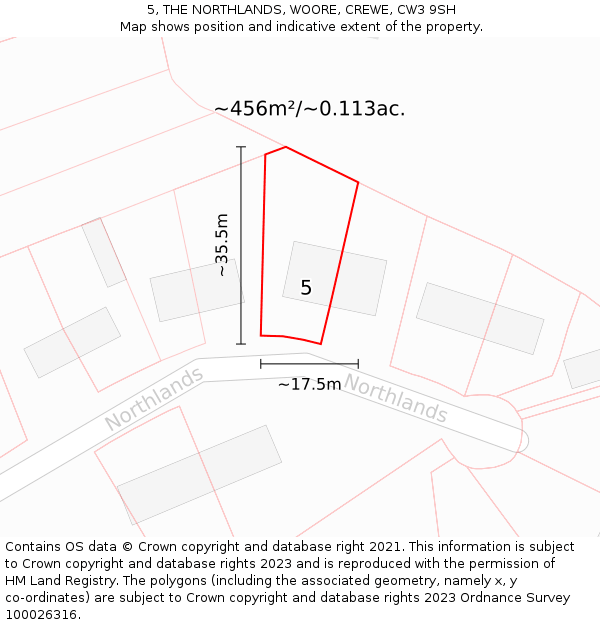 5, THE NORTHLANDS, WOORE, CREWE, CW3 9SH: Plot and title map