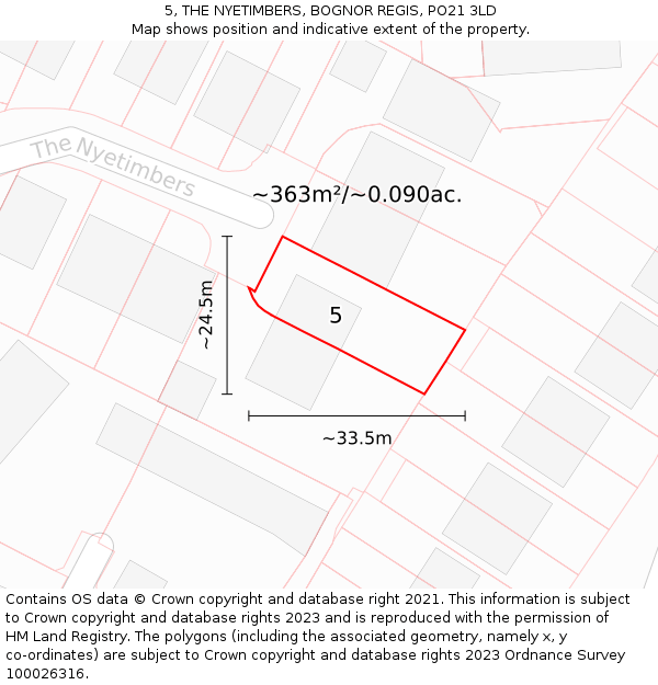 5, THE NYETIMBERS, BOGNOR REGIS, PO21 3LD: Plot and title map