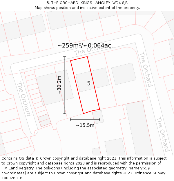 5, THE ORCHARD, KINGS LANGLEY, WD4 8JR: Plot and title map