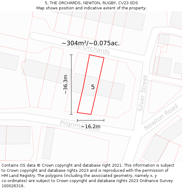 5, THE ORCHARDS, NEWTON, RUGBY, CV23 0DS: Plot and title map