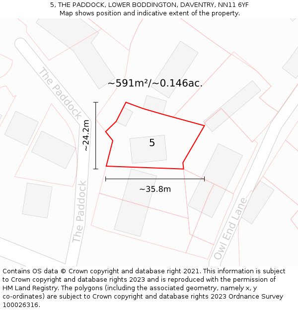 5, THE PADDOCK, LOWER BODDINGTON, DAVENTRY, NN11 6YF: Plot and title map