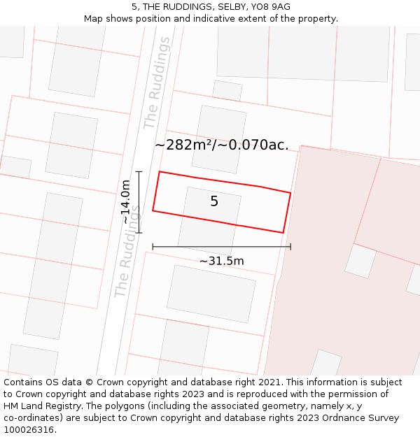 5, THE RUDDINGS, SELBY, YO8 9AG: Plot and title map