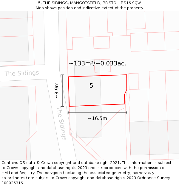 5, THE SIDINGS, MANGOTSFIELD, BRISTOL, BS16 9QW: Plot and title map