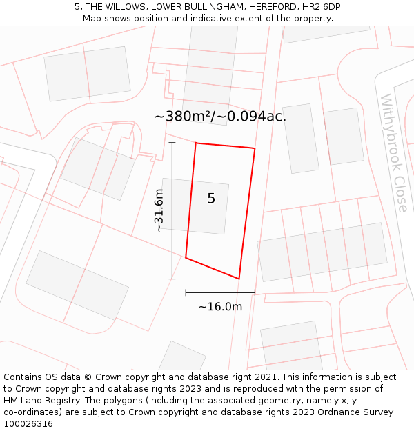 5, THE WILLOWS, LOWER BULLINGHAM, HEREFORD, HR2 6DP: Plot and title map