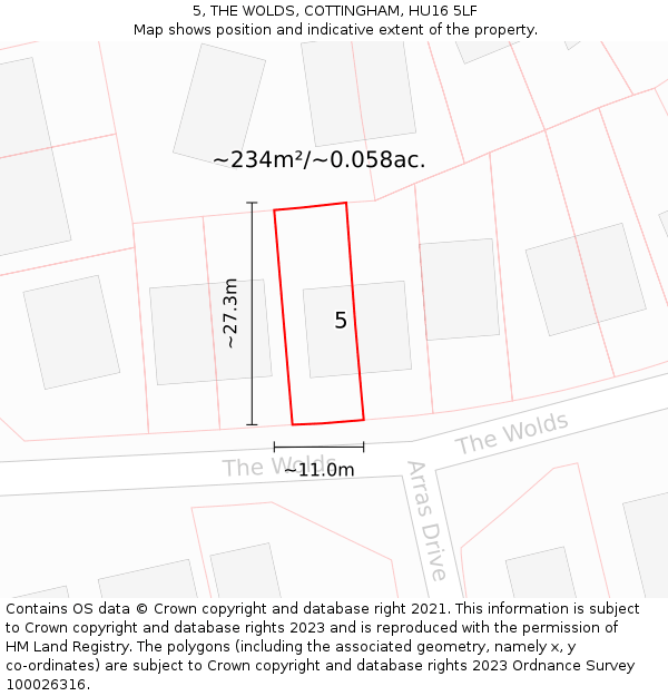 5, THE WOLDS, COTTINGHAM, HU16 5LF: Plot and title map