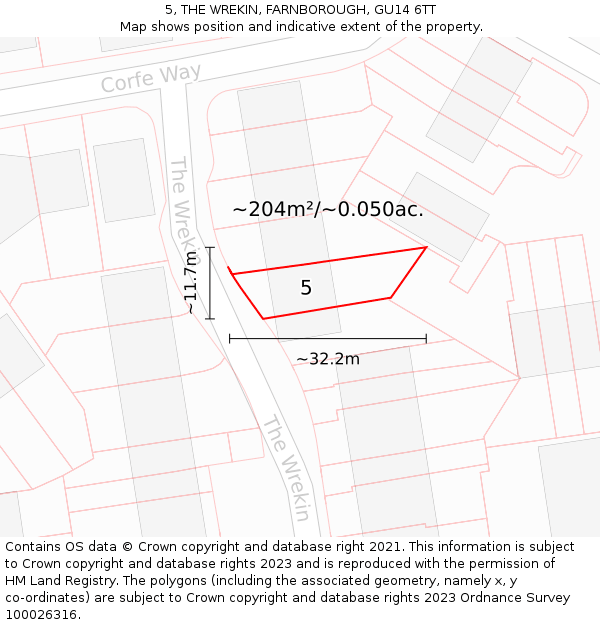 5, THE WREKIN, FARNBOROUGH, GU14 6TT: Plot and title map