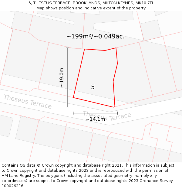 5, THESEUS TERRACE, BROOKLANDS, MILTON KEYNES, MK10 7FL: Plot and title map