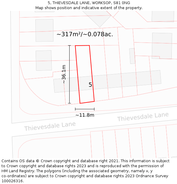 5, THIEVESDALE LANE, WORKSOP, S81 0NG: Plot and title map