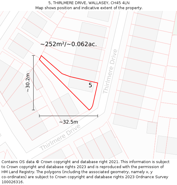 5, THIRLMERE DRIVE, WALLASEY, CH45 4LN: Plot and title map