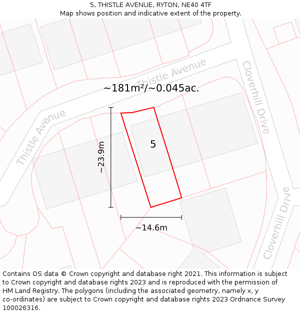 5, THISTLE AVENUE, RYTON, NE40 4TF: Plot and title map