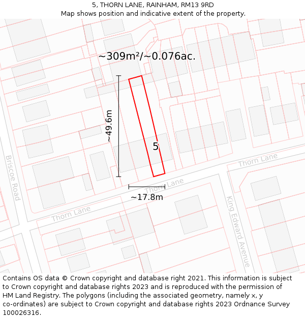 5, THORN LANE, RAINHAM, RM13 9RD: Plot and title map