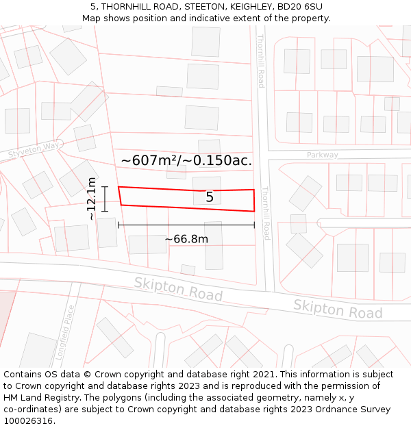 5, THORNHILL ROAD, STEETON, KEIGHLEY, BD20 6SU: Plot and title map