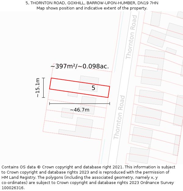 5, THORNTON ROAD, GOXHILL, BARROW-UPON-HUMBER, DN19 7HN: Plot and title map