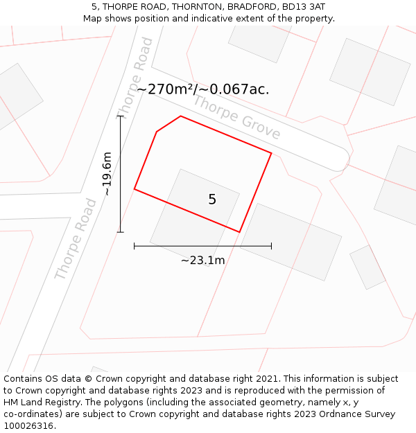 5, THORPE ROAD, THORNTON, BRADFORD, BD13 3AT: Plot and title map