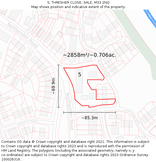 5, THRESHER CLOSE, SALE, M33 2NQ: Plot and title map