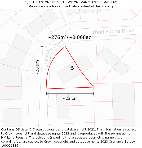 5, THURLESTONE DRIVE, URMSTON, MANCHESTER, M41 7AG: Plot and title map