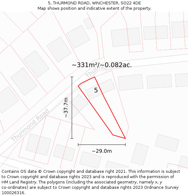 5, THURMOND ROAD, WINCHESTER, SO22 4DE: Plot and title map