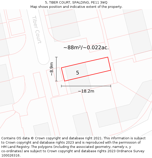 5, TIBER COURT, SPALDING, PE11 3WQ: Plot and title map