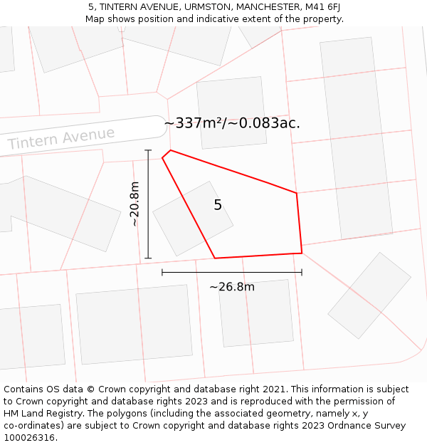 5, TINTERN AVENUE, URMSTON, MANCHESTER, M41 6FJ: Plot and title map