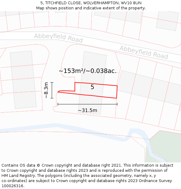 5, TITCHFIELD CLOSE, WOLVERHAMPTON, WV10 8UN: Plot and title map