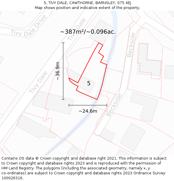 5, TIVY DALE, CAWTHORNE, BARNSLEY, S75 4EJ: Plot and title map