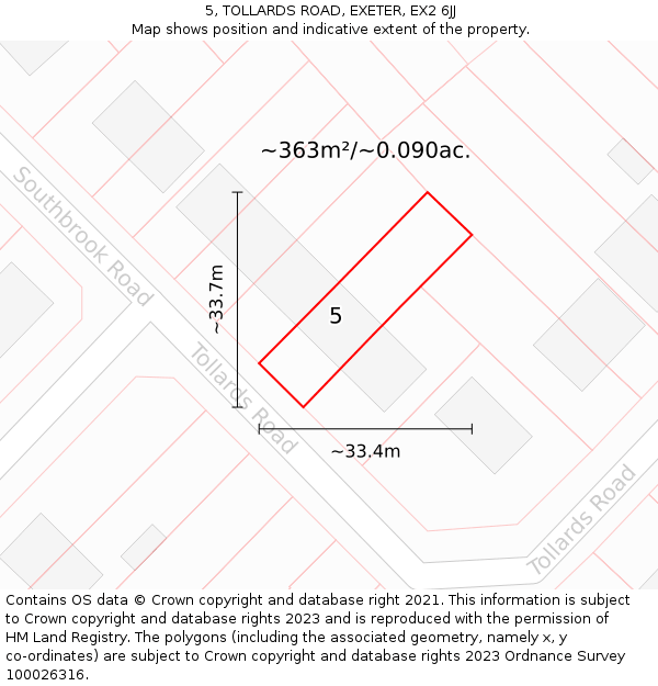 5, TOLLARDS ROAD, EXETER, EX2 6JJ: Plot and title map