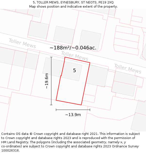 5, TOLLER MEWS, EYNESBURY, ST NEOTS, PE19 2XQ: Plot and title map