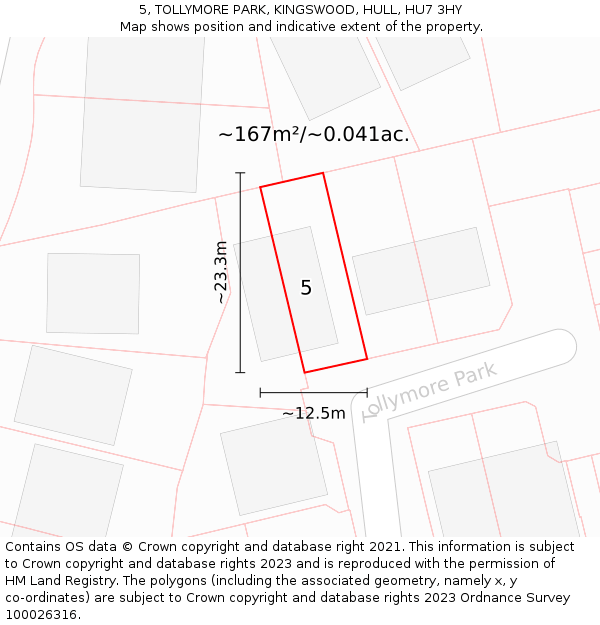 5, TOLLYMORE PARK, KINGSWOOD, HULL, HU7 3HY: Plot and title map