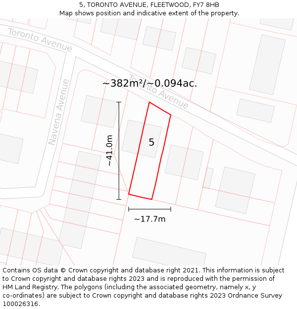 5, TORONTO AVENUE, FLEETWOOD, FY7 8HB: Plot and title map