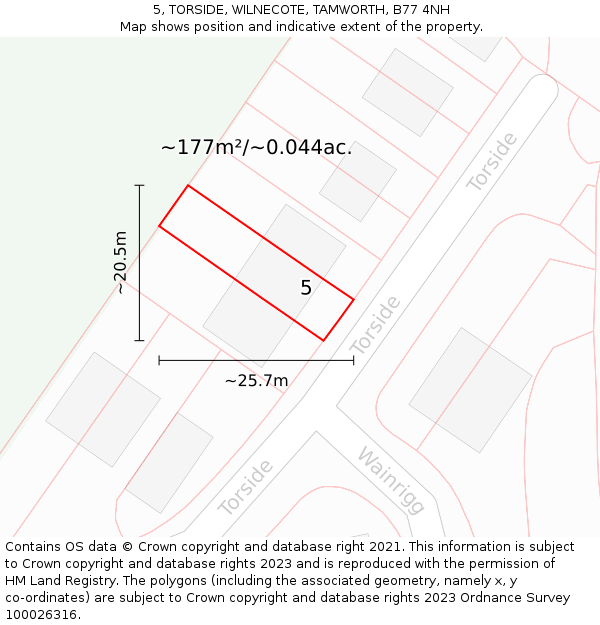 5, TORSIDE, WILNECOTE, TAMWORTH, B77 4NH: Plot and title map