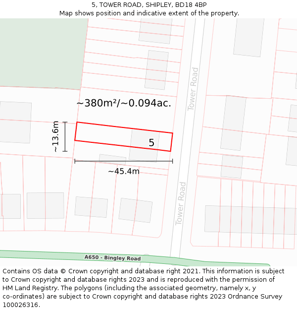 5, TOWER ROAD, SHIPLEY, BD18 4BP: Plot and title map