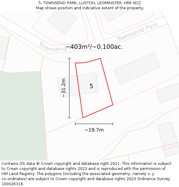 5, TOWNSEND PARK, LUSTON, LEOMINSTER, HR6 0DZ: Plot and title map