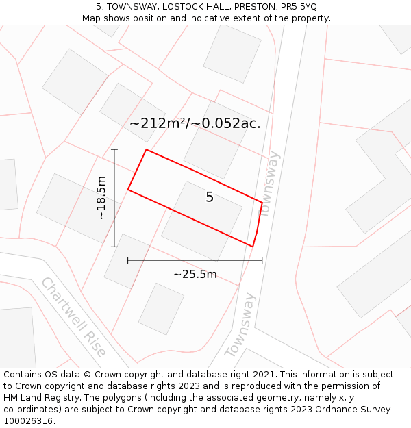 5, TOWNSWAY, LOSTOCK HALL, PRESTON, PR5 5YQ: Plot and title map