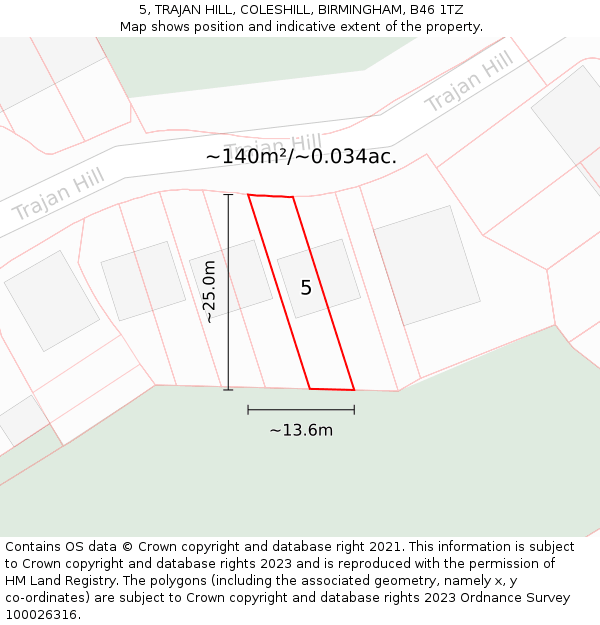 5, TRAJAN HILL, COLESHILL, BIRMINGHAM, B46 1TZ: Plot and title map