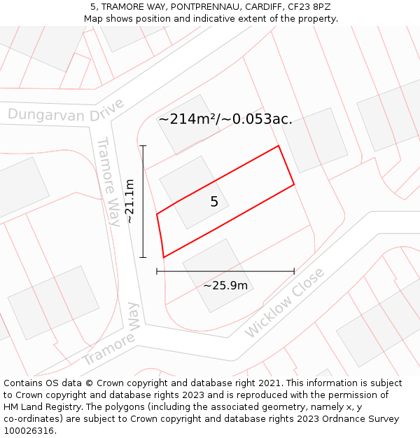 5, TRAMORE WAY, PONTPRENNAU, CARDIFF, CF23 8PZ: Plot and title map