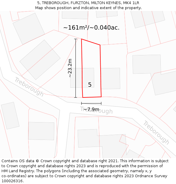 5, TREBOROUGH, FURZTON, MILTON KEYNES, MK4 1LR: Plot and title map