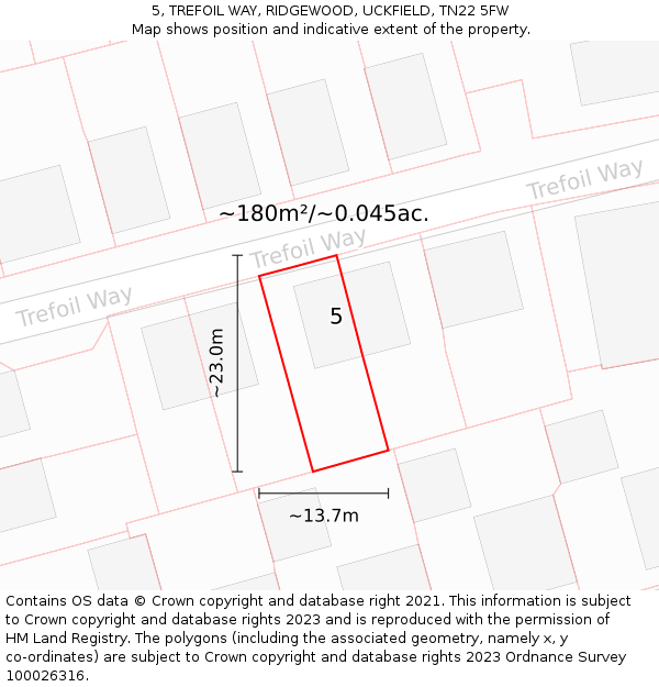 5, TREFOIL WAY, RIDGEWOOD, UCKFIELD, TN22 5FW: Plot and title map